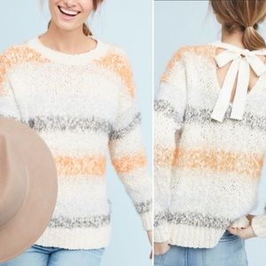 Anthropologie Meadow Rue Kennedy Sweater Oversized Cream Orange Tie Back Small